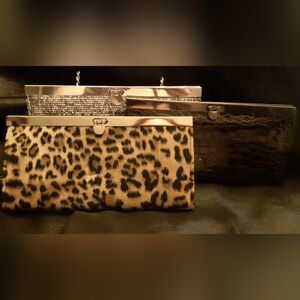 Leopard Print/Crocodile Pattern Silver Clutch Wallet Set